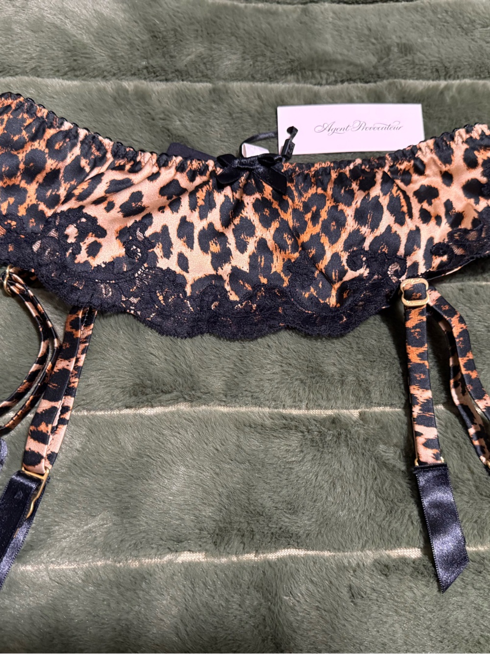 Agent Provocateur Leopard-Print Garter Belt in Black and Tan